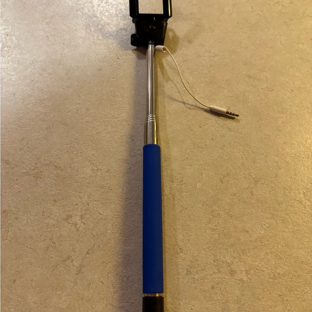 Blue Selfie Stick with Wired Connection